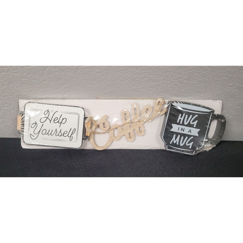 NEW Mini Coffee Signs Hug In A Mug Help Yourself Coffee Bar Kitchen Decoration